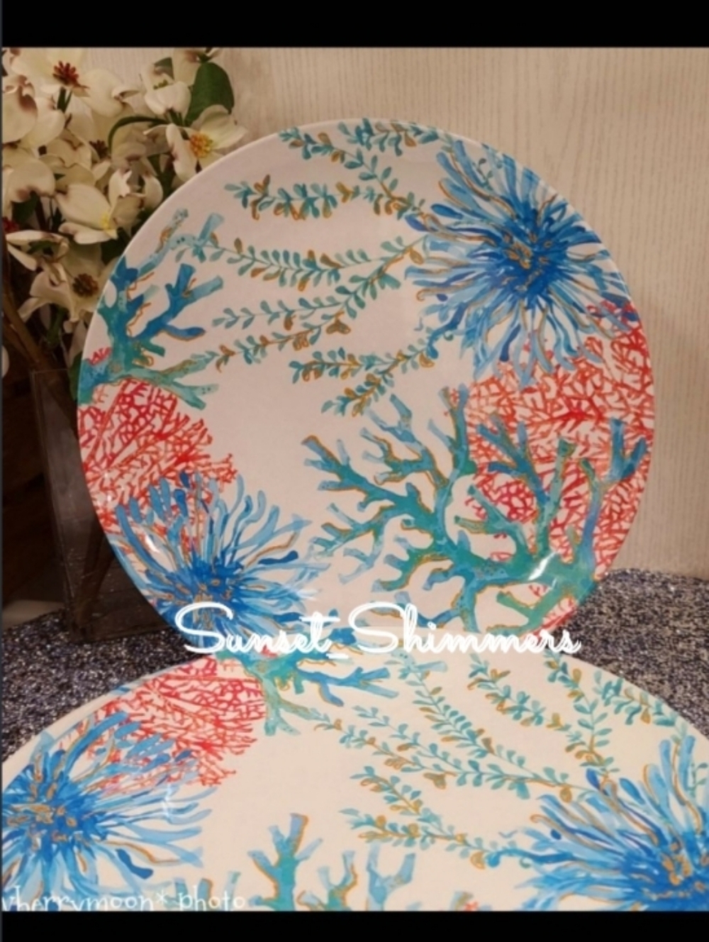 4 Sigrid Olsen Melamine Sea Coral Colorful Indoor Outdoor Dinner Plates Set New - Picture 5 of 5